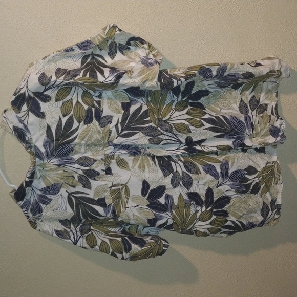 Tahari Womens XL 100% Linen Shirt Short Sleeve Button Up Palm Leaf Print Top - Picture 6 of 6